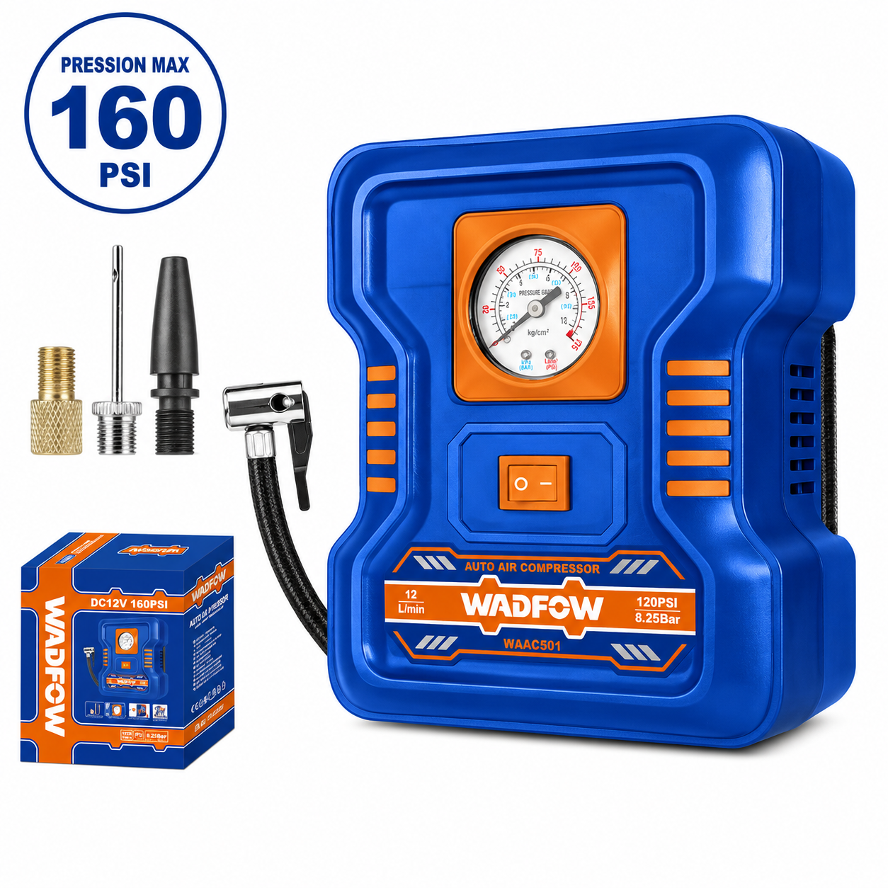 Mini Compresseur d'Air 12V – 160 PSI avec Adaptateurs Multi-Usages WADFOW – Boncoin Tools Maroc