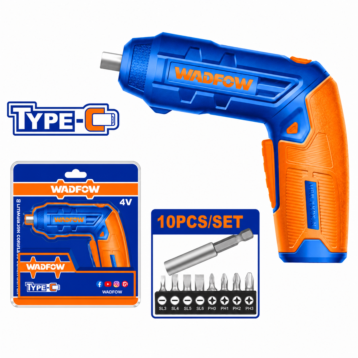 Tournevis Électrique Sans Fil 4V WADFOW à Poignée Réglable – Kit avec Embouts – Boncoin Tools Maroc