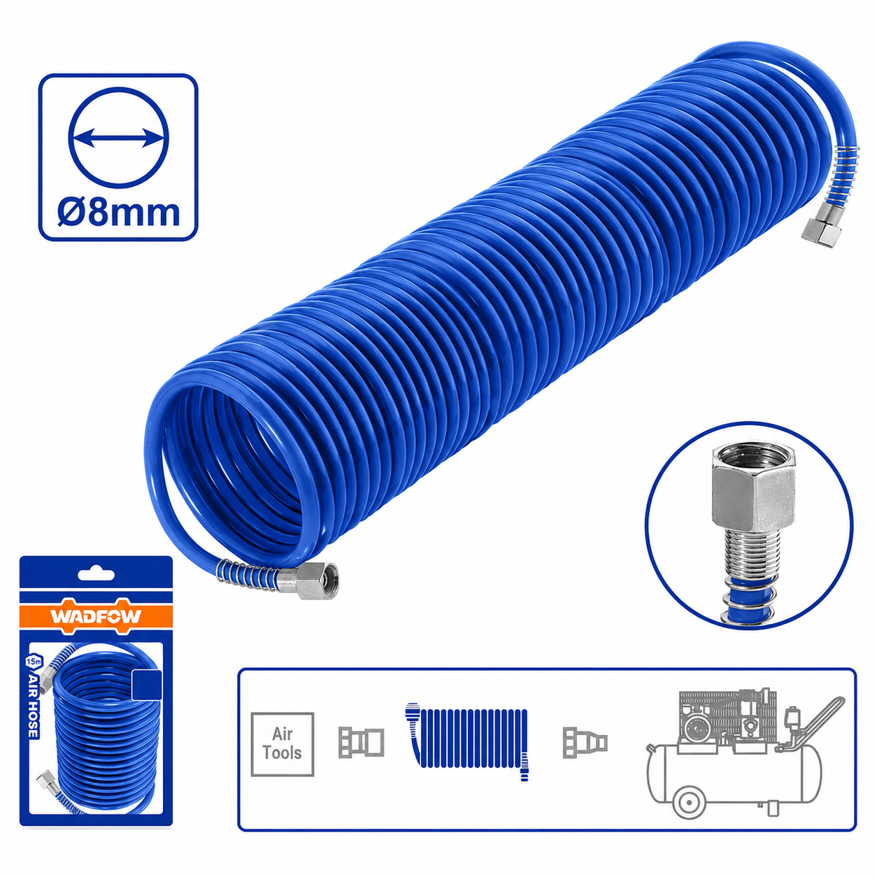 Tuyau Pneumatique 15 m pour Compresseur d’Air WADFOW – Boncoin Tools Maroc