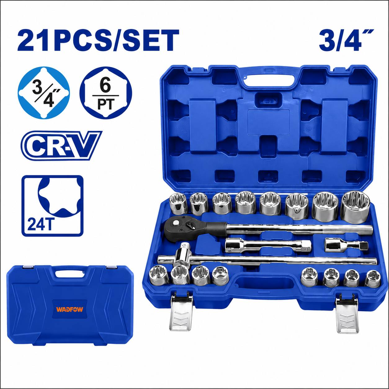 Coffret de Douilles Professionnel 3/4" – 21 Pièces, 19 à 50 mm WADFOW – Boncoin Tools Maroc