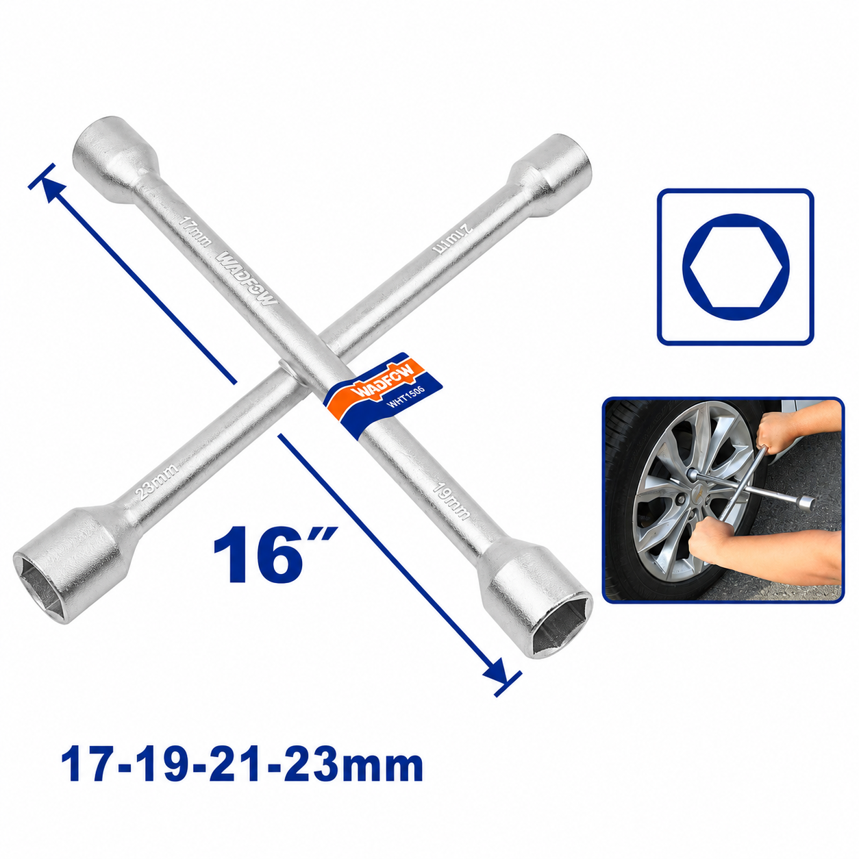 Clé en Croix 16" - 17 x 19 x 21 x 23 mm, Acier WADFOW – Boncoin Tools Maroc