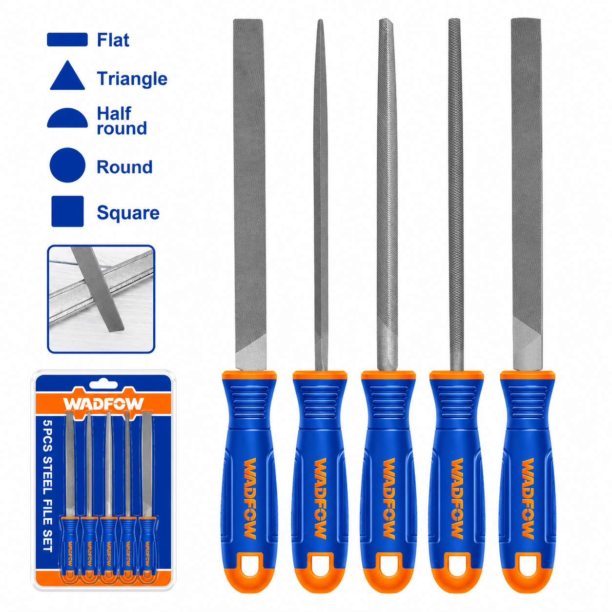 Lot de 5 limes industrielles en acier T12 de 200 mm (8 pouces) WADFOW – Boncoin Tools Maroc