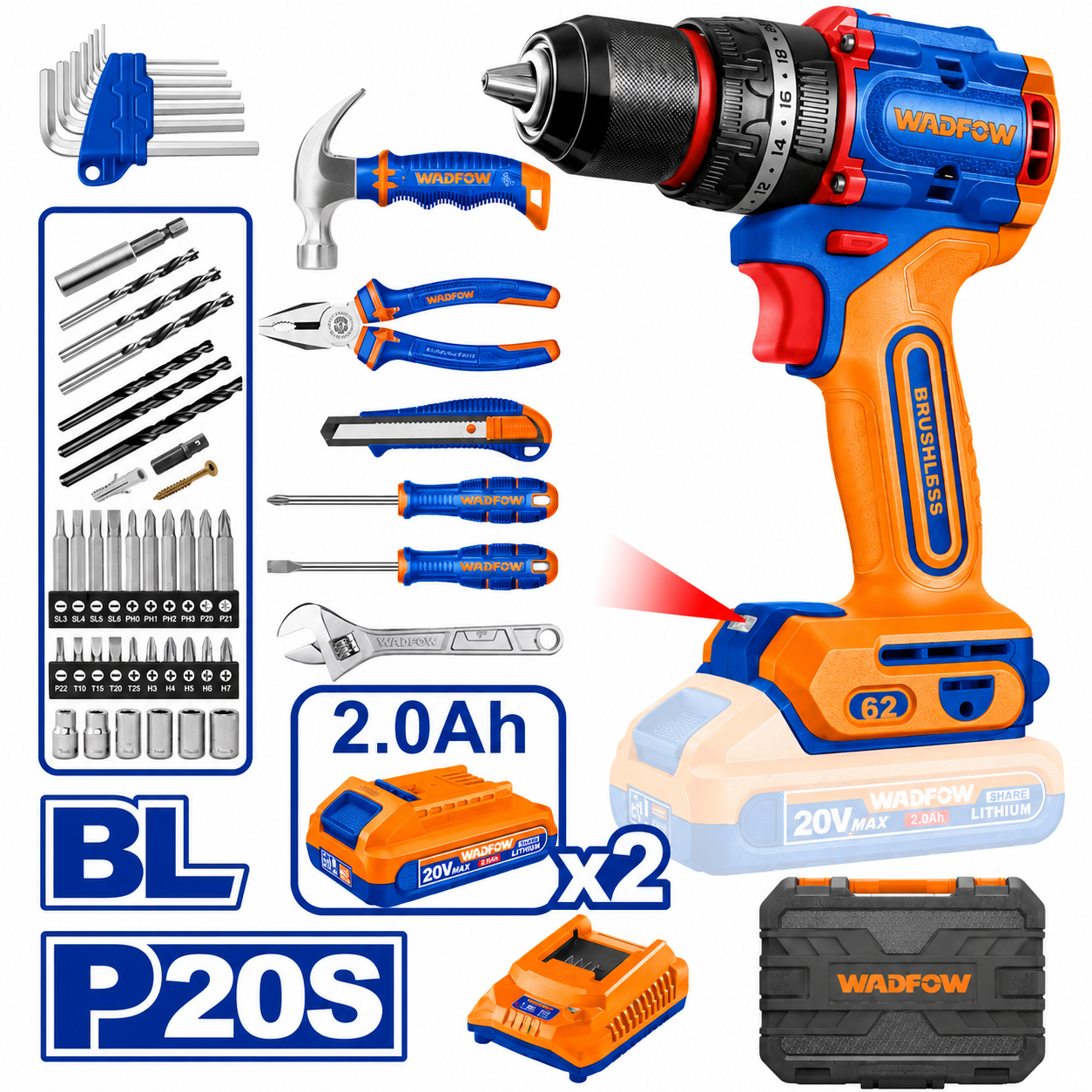 Coffret d'Outils Professionnel 91 Pièces avec Perceuse 20V WADFOW – Boncoin Tools Maroc