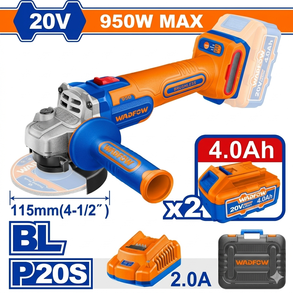 Meuleuse d'angle sans fil brushless 20V – 115mm WADFOW – Boncoin Tools Maroc